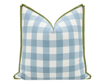 Charleston Check // Powder Blue with Butterfly Flange | flange pillow | designer pillow | buffalo check blue pillow|