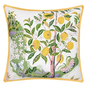 Schumacher Outdoor : Citrus Garden // Lemon with Butterfly Flange | botanical pillow | flange pillow | yellow throw pillow |