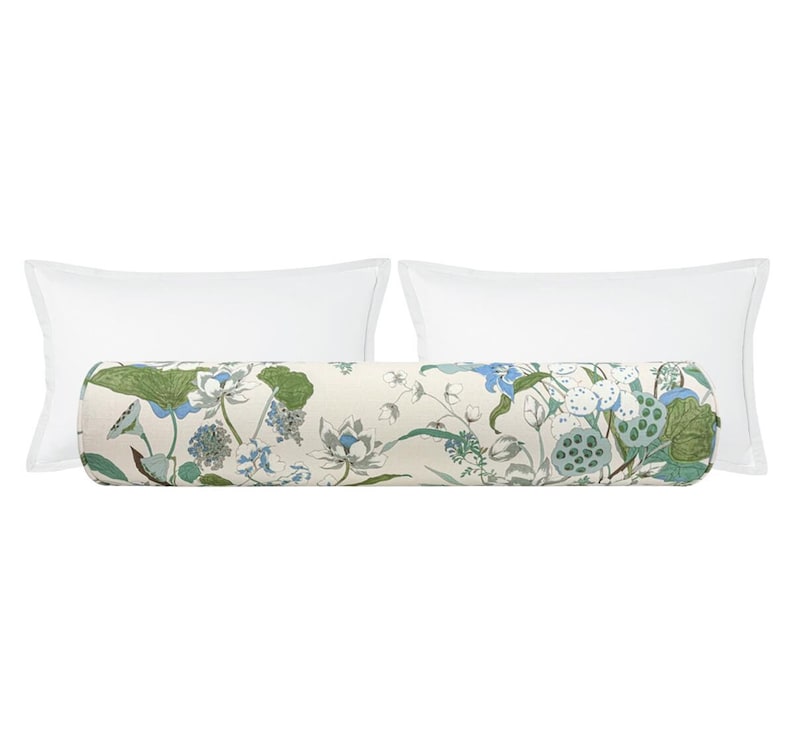 The Bolster : king /Waterlily // Powder Blue | bed decor | floral print | chinoiserie floral |
