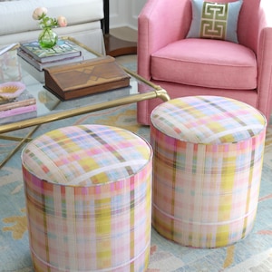 Anna Spiro Tattie Plaid // Multi Ottoman | Round Stool | Upholstered ...