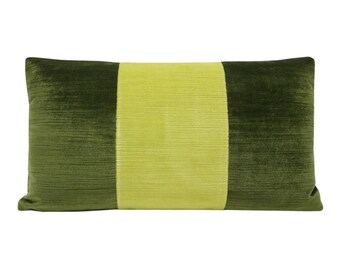 The Little Lumbar : Strie Velvet // Olive + Citrine COVER ONLY | panel pillow | velvet stripe | duo colored pillow | olive green