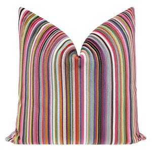 SoHo Cut Velvet // Multi Pillow  | stripe colorful pillow | designer cut velvet pillow | multi color throw pillow |