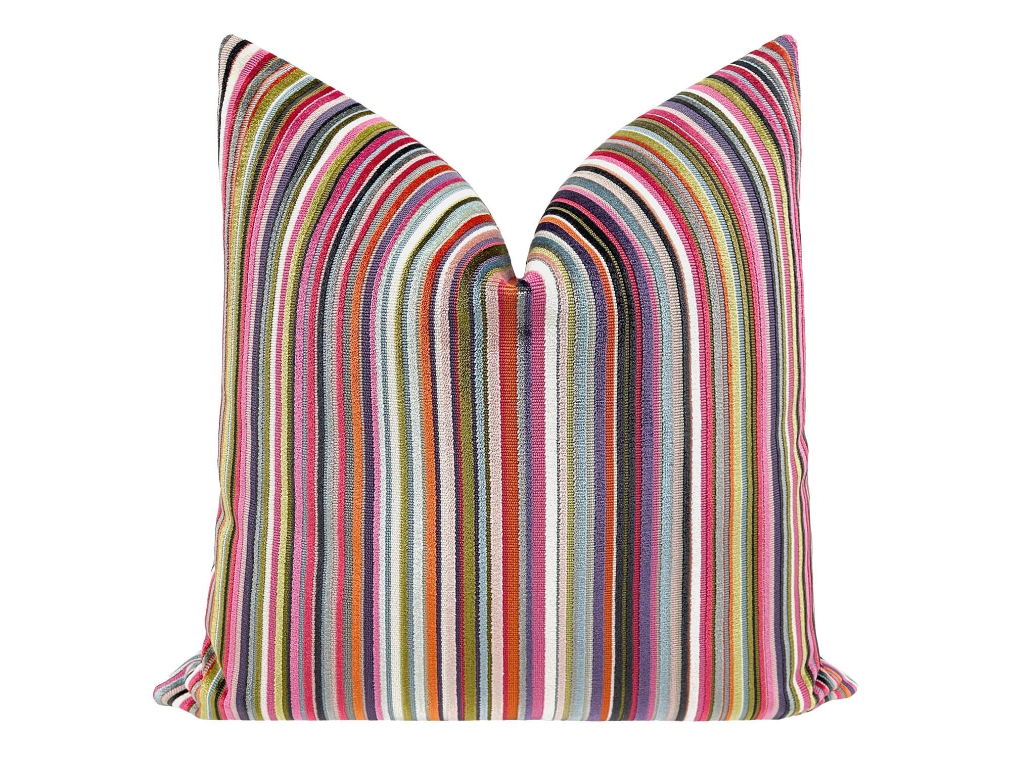 SoHo Cut Velvet // Multi Pillow  | stripe colorful pillow | designer cut velvet pillow | multi color throw pillow |