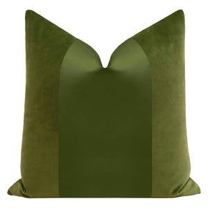 Monochromatic Panel : Society Velvet // Olive | color block | silk + green velvet | throw pillow |