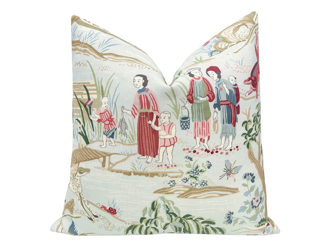 Schumacher Yangtze River // Aqua Pillow | Chinoiserie | Floral Print ...