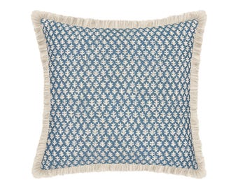 Sister Parish Outdoor : Burma // Summer Blue | fringe | printed | throw pillow |