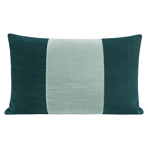 The Little Lumbar : Strie Velvet // Harbour Blue + Spa Blue | panel pillow | velvet stripe | duo colored pillow |