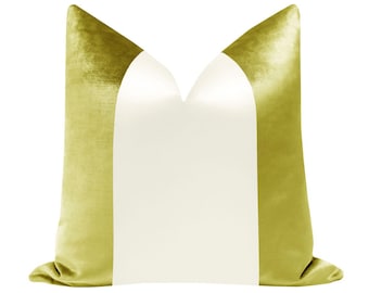 Colorblock Panel : Faux Silk Velvet // Chartreuse + Alabaster Silk | silk throw pillow | green velvet pillow | designer pillow |