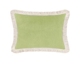 The Mini : Society Velvet // Celadon + Fringe | fringe pillow | velvet | green throw pillow |