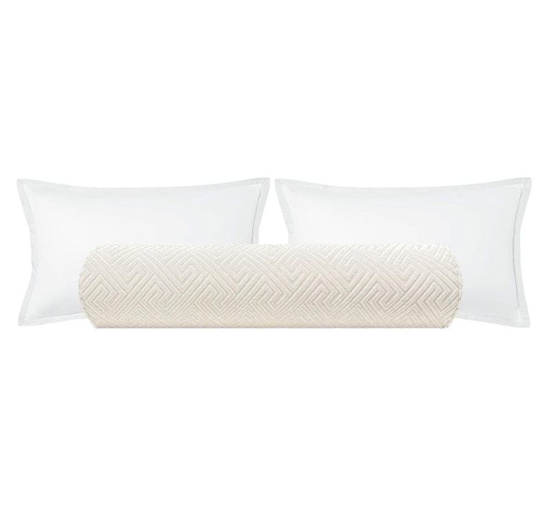 ShopLittleDesignCo Roman Cut Velvet Bolster Pillow - Thumbnail 4