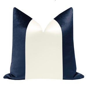 Colorblock Panel : Faux Silk Velvet // Navy Blue + Alabaster Silk | velvet + silk throw pillow | blue velvet pillow | home & decor |