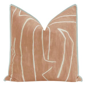 Kelly Wearstler Graffito // Salmon + Cream with Butterfly Flange | Lee Jofa | pink pillow | abstract | designer |
