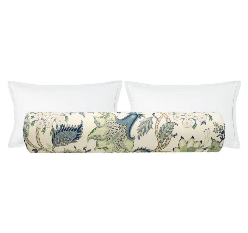 Schumacher Arborvitae Viridian + Blue Bolster Pillow - Thumbnail 2