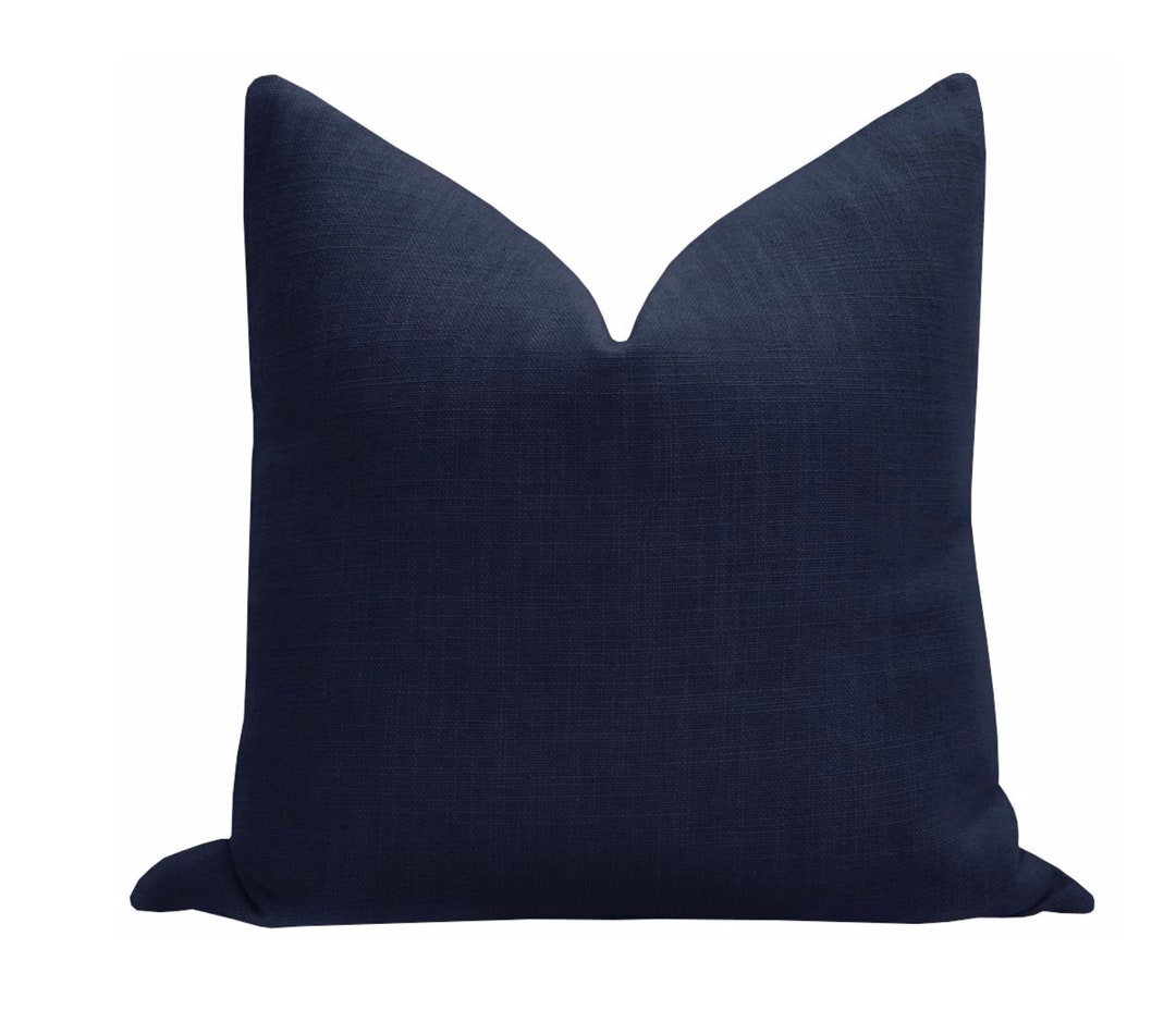 Signature Linen // Navy Blue Pillow COVER Only Blue Linen Pillow Dark