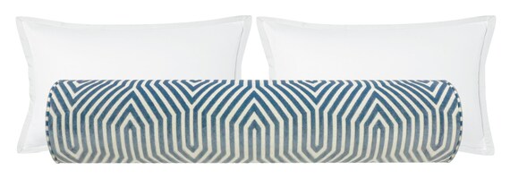 Blue velvet bolster pillow hotsell
