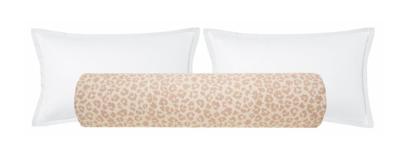 The Bolster Leopard Linen Print Blush Animal Print Bedroom Decor Pink Cream Cheetah Print Roll Pillow Designer Bolster