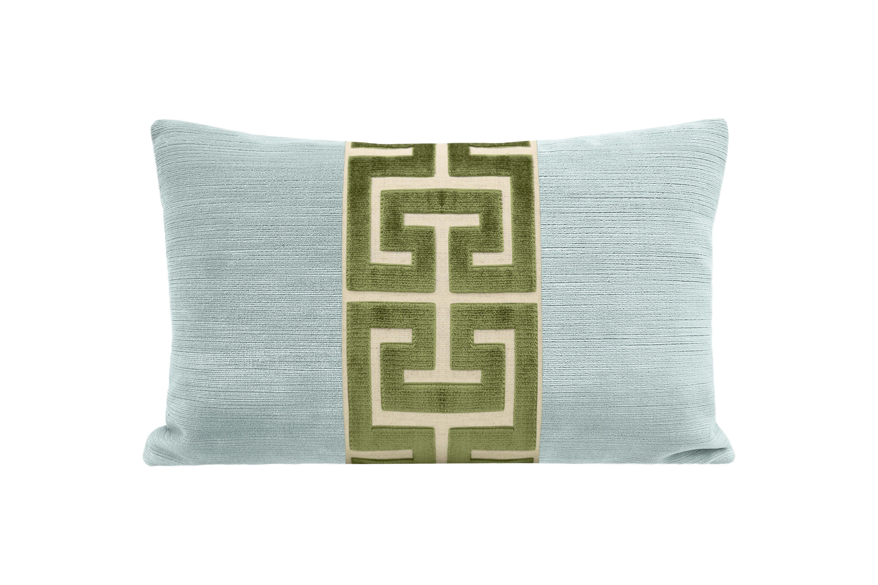 The Little Lumbar : Strie Velvet // Spa Blue + Greek Trim // Olive | trim pillow | abstract cut velvet | blue + olive |