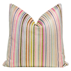 Tribeca Cut Velvet // Multi Pillow | stripe colorful pillow | designer cut velvet pillow | multi color throw pillow |