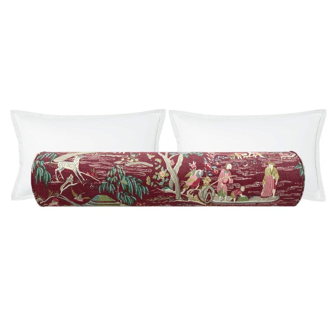 Schumacher Yangtze River // Aubergine Bolster | Roll Pillow | Designer ...