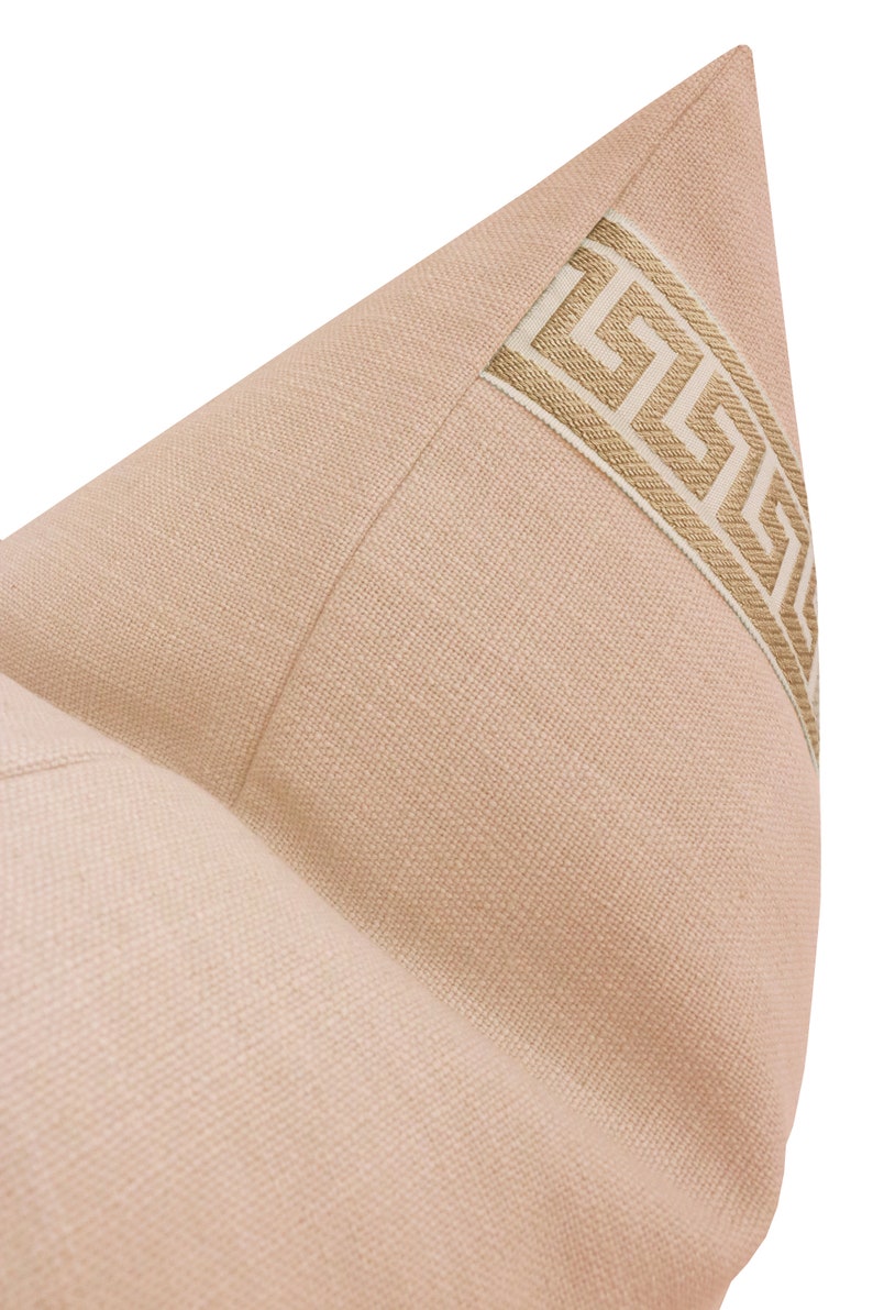 Signature Linen // Cameo Greek Key Trim // Natural Pillow Etsy