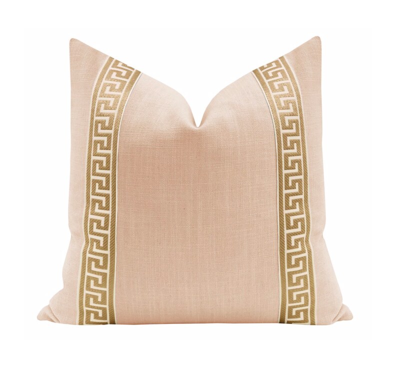 Signature Linen // Cameo Greek Key Trim // Natural Pillow Etsy