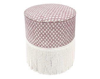 The Tight Round Ottoman : Tilly Print // Lilac | purple ottoman | round stool | upholstered ottoman |