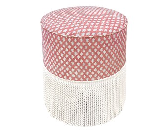 The Tight Round Ottoman : Tilly Print // Carnation | pink ottoman | round stool | upholstered ottoman |