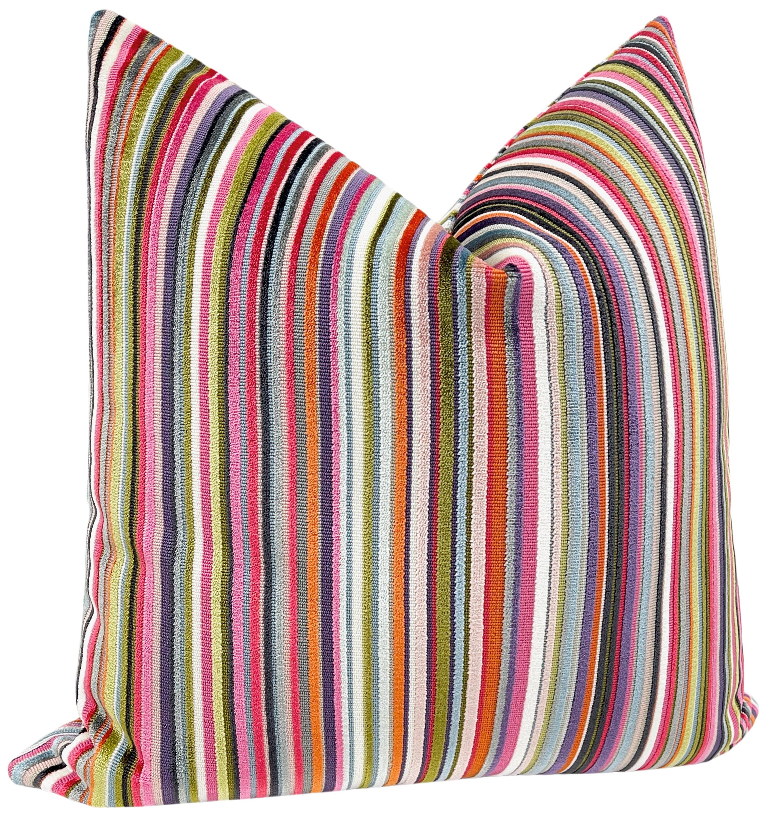 Soho Cut Velvet Multi Pillow Stripe Colorful Pillow Designer Cut Velvet Pillow Multi Color Throw Pillow Etsy