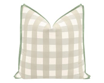 Charleston Check // Stone with Butterfly Flange | flange pillow | designer pillow | buffalo check brown pillow |