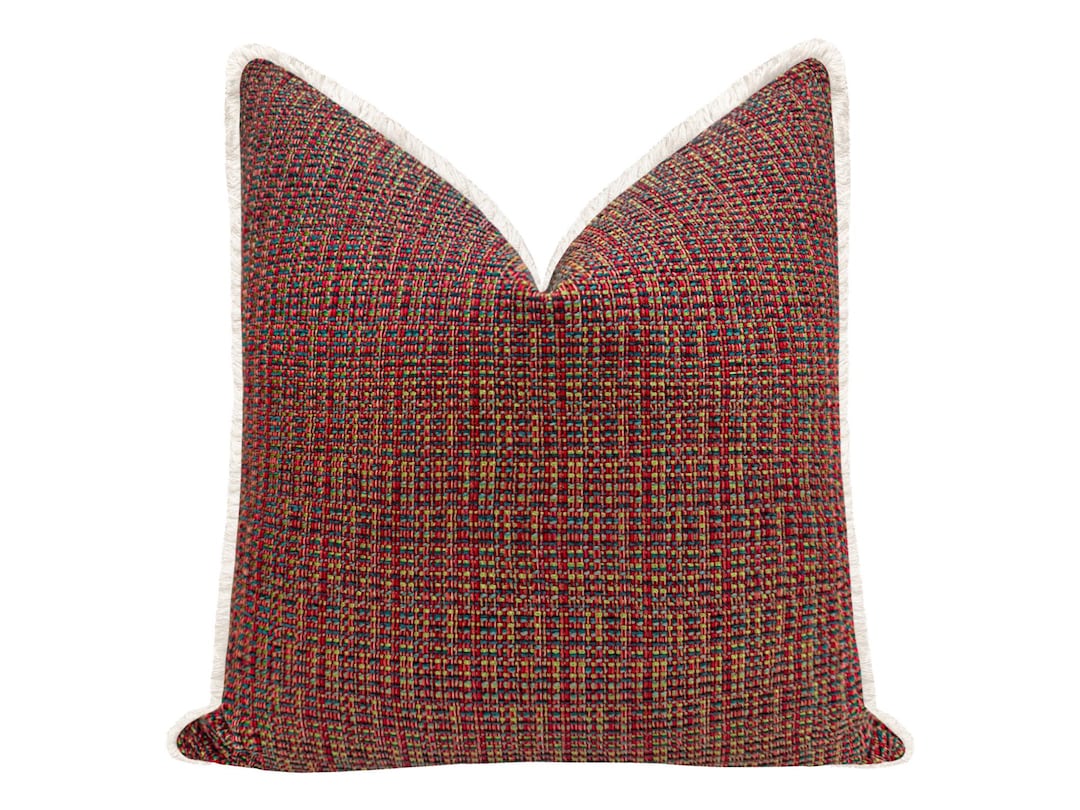 Hepburn Tweed // Reds & Blues With Demi Fringe Pillow | Red and Blue ...
