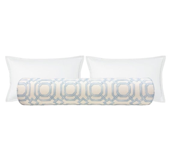 The Bolster : Lattice Print // Powder Blue | bed decor | geometrical print | roll pillow