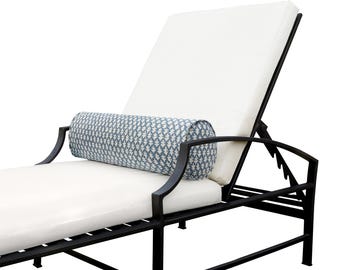 Sister Parish Outdoor Bolster : Burma // Summer Blue | outdoor bolster | geometric print bolster | outdoor decor |