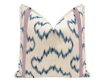 Lee Jofa Mallorcan Ikat // Delft + Tape Trim with Butterfly Flange pillow | blue | ikat print | throw pillow |