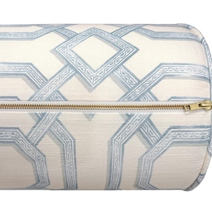 The Bolster : Lattice Print // Powder Blue | bed decor | geometrical print | roll pillow image 4