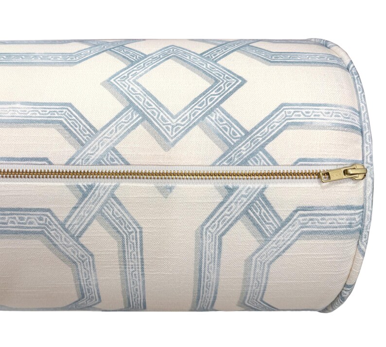 The Bolster : Lattice Print // Powder Blue | bed decor | geometrical print | roll pillow image 4