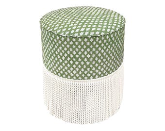 The Tight Round Ottoman : Tilly Print // Clover | green ottoman | round stool | upholstered ottoman |