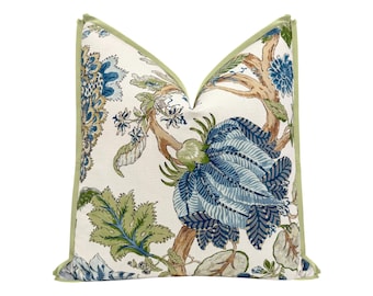 Josephine // Baltic Blue + Olive with Butterfly Flange | floral print | floral throw pillow