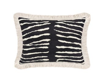The Mini : Le Zebre // Black + Fringe | Brunschwig & Fils | animal print | designer throw pillow |