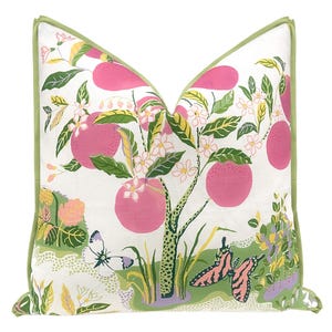 Schumacher Citrus Garden // Rosé Pink with Butterfly Flange pillow  | designer fabric | botanical print | flange pillow|
