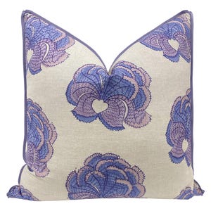 Tulu Textiles Esmeralda with Butterfly Flange | purple pillow | floral print | designer |