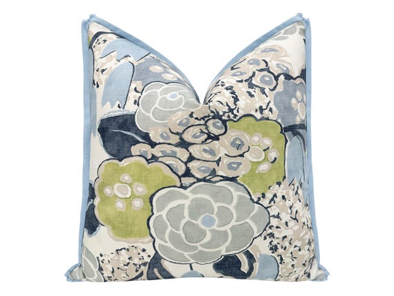 Thibaut Laura // Citrus and Blue with Butterfly Flange designer floral  pattern blue and green throw pillow
