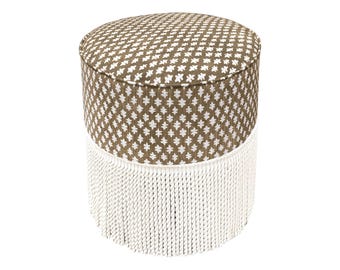 The Tight Round Ottoman : Tilly Print // Umber | brown ottoman | round stool | upholstered ottoman |
