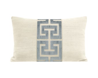 The Little Lumbar : Strie Velvet // Cashmere + Greek Trim // Delft | trim pillow | abstract cut velvet | cashmere + blue |