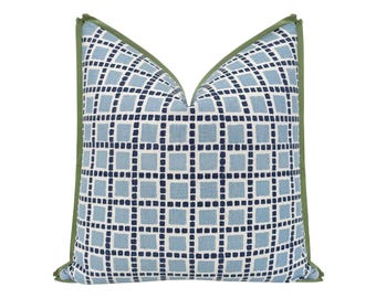 Tiles Print // Powder Blue with Butterfly Flange | flange pillow | squares |