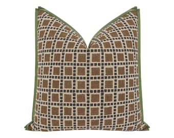 Tiles Print // Saddle with Butterfly Flange | flange pillow | squares | brown and black |