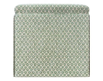 The Skirted Ottoman : Sissy Print // Spa Blue | upholstered bench | upholstered stool |