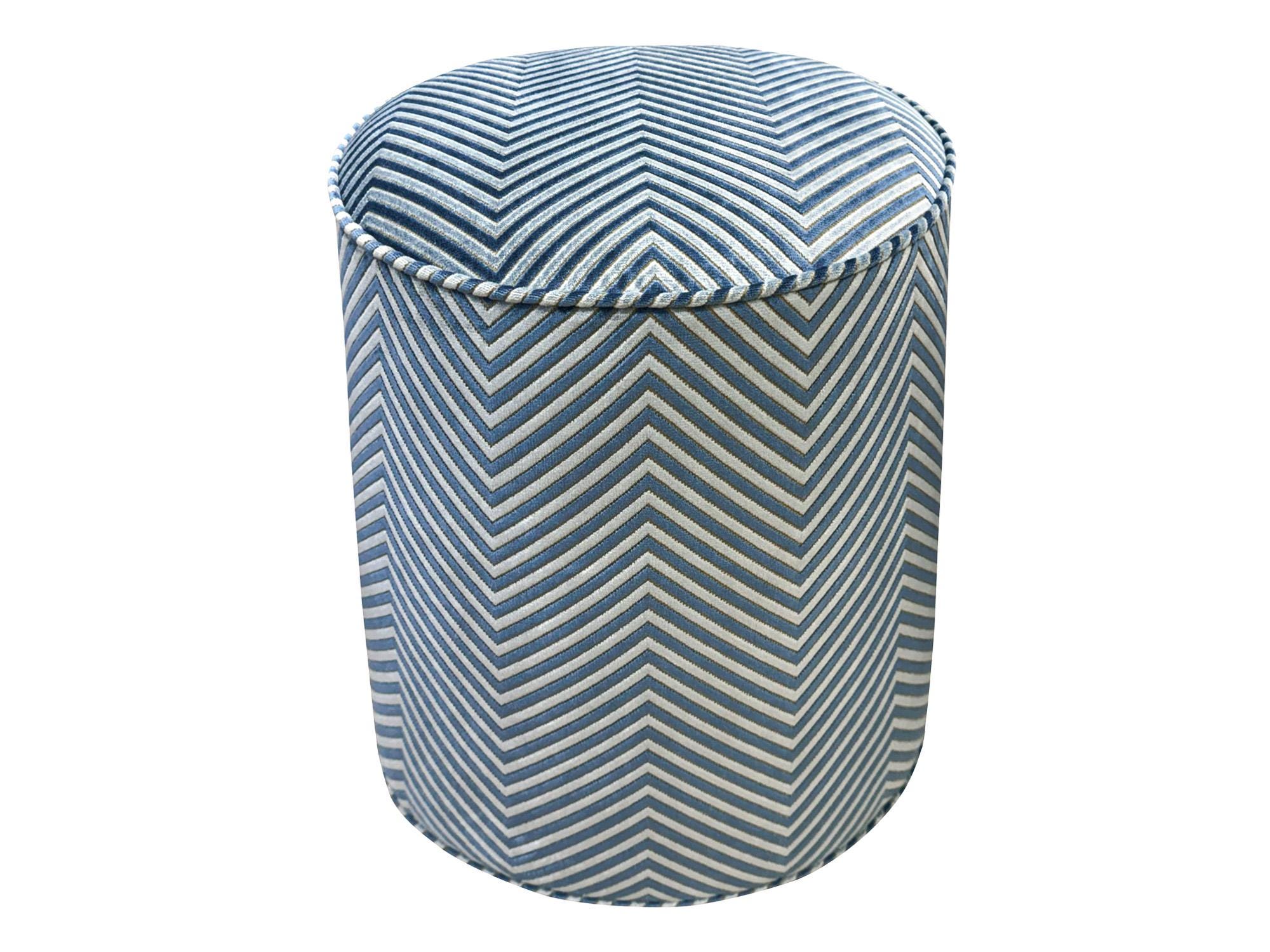 The Tight Round Ottoman : Zara Cut Velvet // Capri Blue | round stool | upholstered ottoman | upholstered stool |