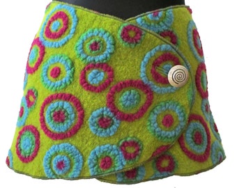 NAMSA - KIDNEY WARMER, HIP BELT, cacheur, jupe hanche, jupe portefeuille, écharpe, ceinture en laine en mélange de laine avec bouton métal petite spirale