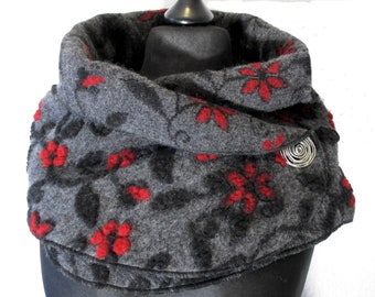 NAMSA - ÉCHARPE, écharpe en mélange de laine, BOUCLE, foulard, cache-cou, châle, écharpe pour femme avec bouton en métal - rosette