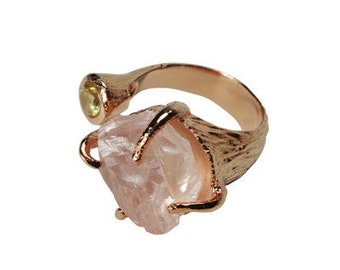 Double Gem Ring - Rose Quartz & Yellow Gem